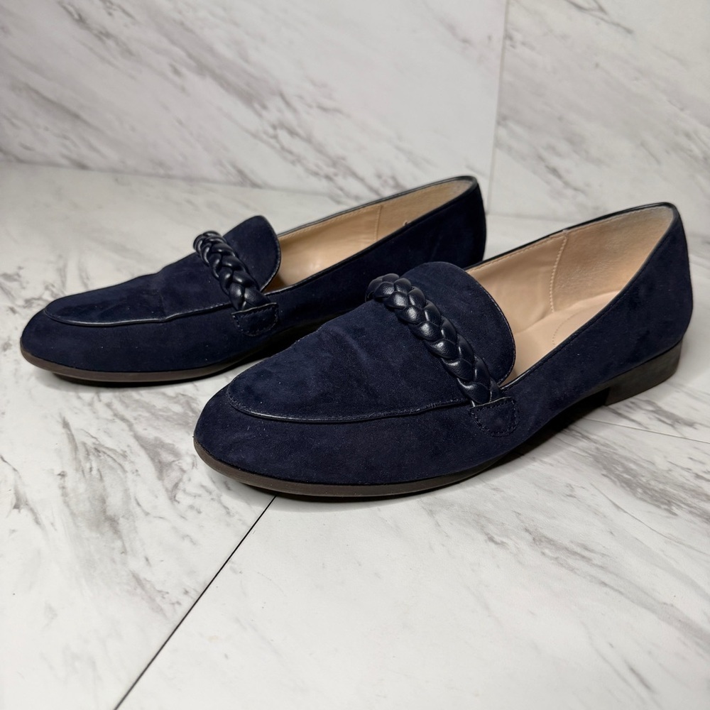 3/$50 Bandolino Larna Navy Blue Suede Braided Slip-On Loafers Flats SZ 9M - Picture 2 of 7